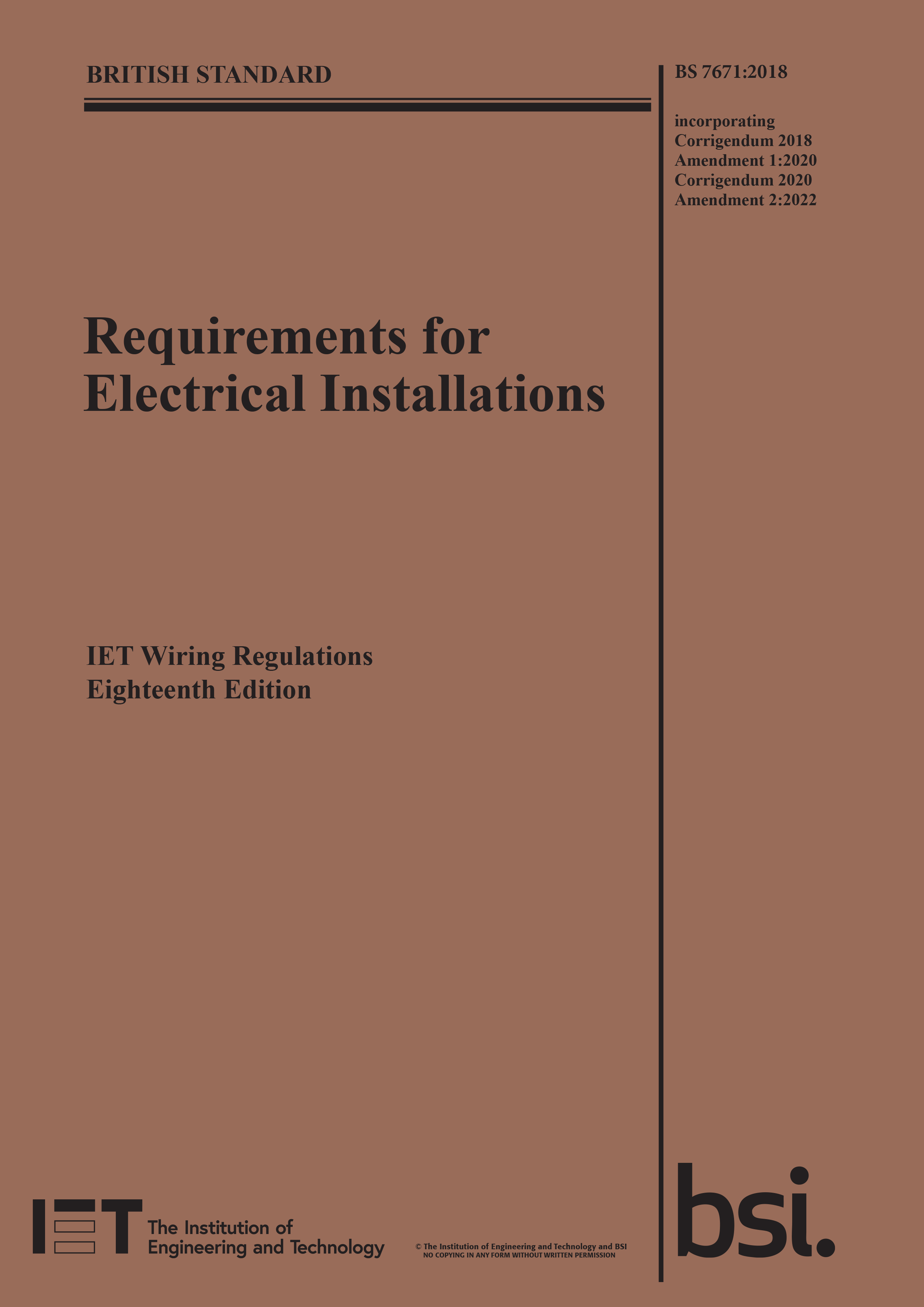 Requirements for Electrical Installs BS 7671:2018+A2:2022